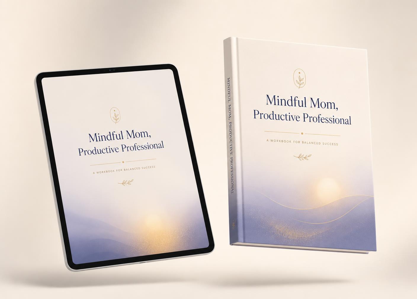Mindful Mom, Productive Professional framework shown on a tablet and workbook